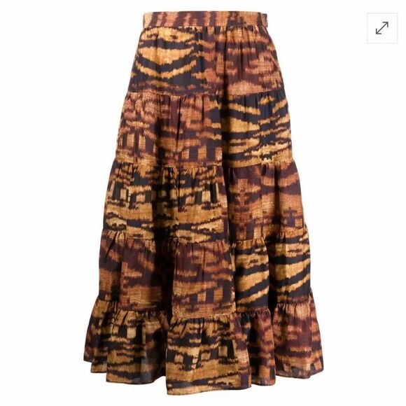 NWT ULLA JOHNSON Tiered Silk Midi Skirt - Multicolour. Size 8 - Picture 11 of 15